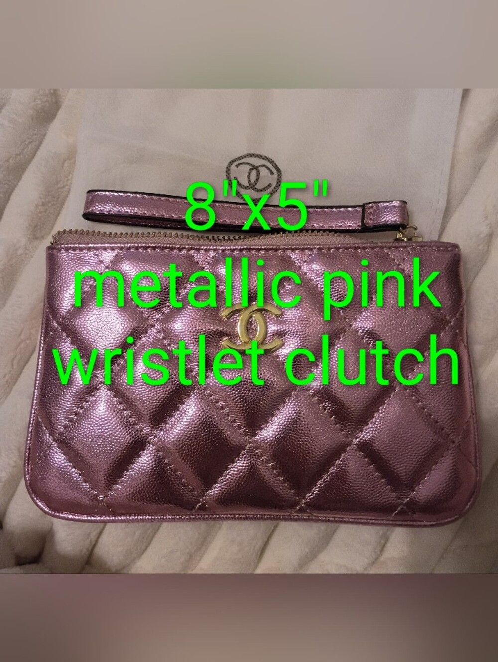 Metallic Pink Monogram Wristlet Bag Purse Clutch